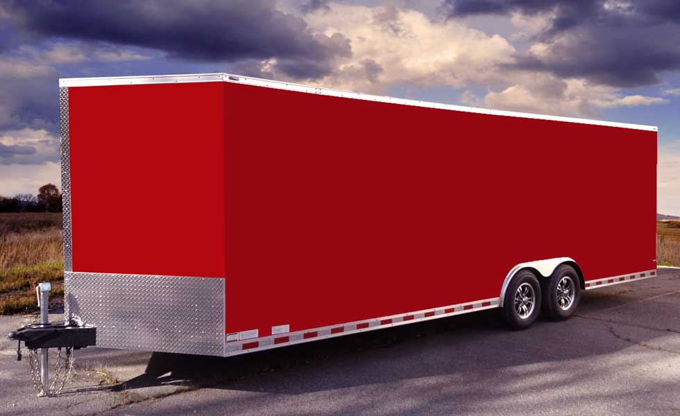 Race Car Delivery company trailer, equiped with winch, extended ramps for low race cars. Built in tools and tie down points, plus safety lights.